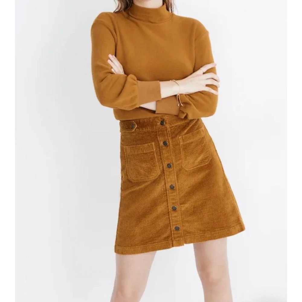 Madewell Size 8 Corduroy Button Front Mini Skirt Mustard Yellow‎ Gold Preppy